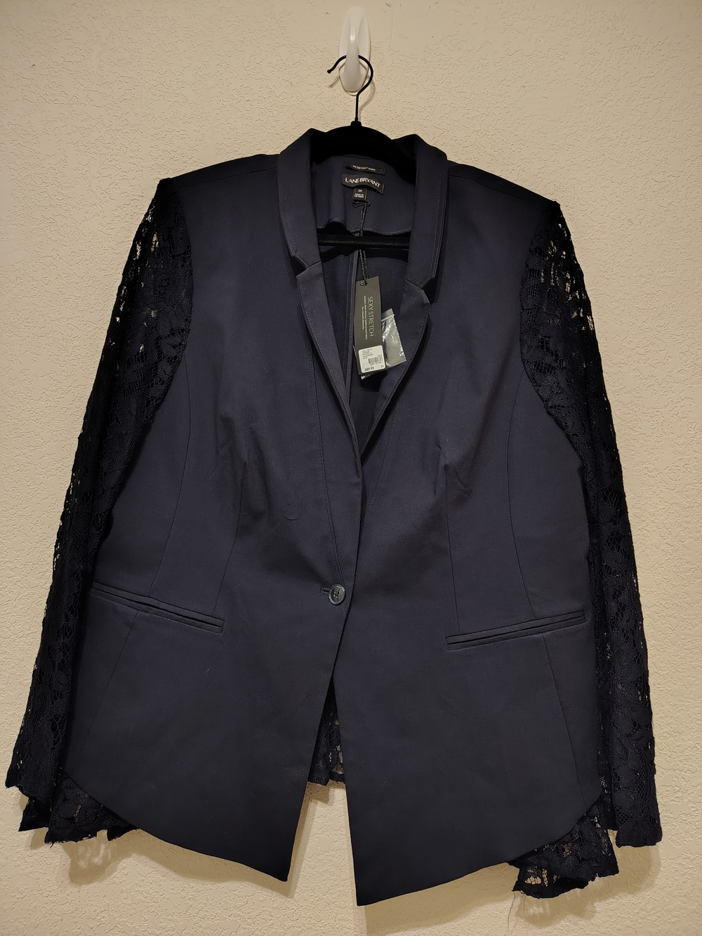 Lane Bryant Navy Night Sky Lace Sleeve Stretch Blazer Plus Size 20 NWT  Chic